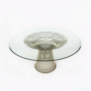 SOLD 1990s Warren Platner for Knoll Dining Table in Polished Nickel with 54 inch Glass Top