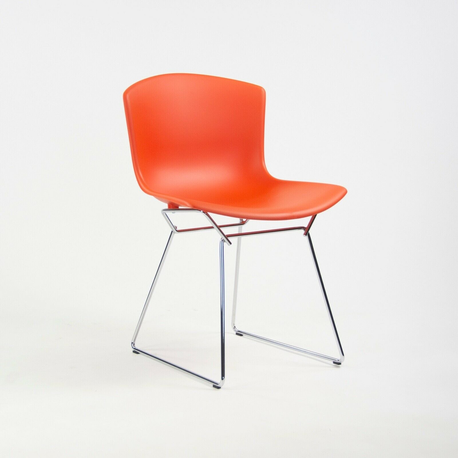 SOLD Harry Bertoia for Knoll Studio Molded Plastic Side Shell Chair Chrome Base Orange/Red