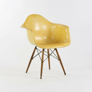 SOLD 1951 Herman Miller Eames Zenith DAW Lemon Yellow Arm Shell Chair w Dowel & Rope Edge