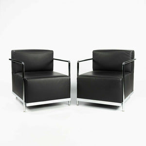 2010s Pair of Bernhardt Design Brellin Lounge Chairs in Black Leather with Chrome Frames