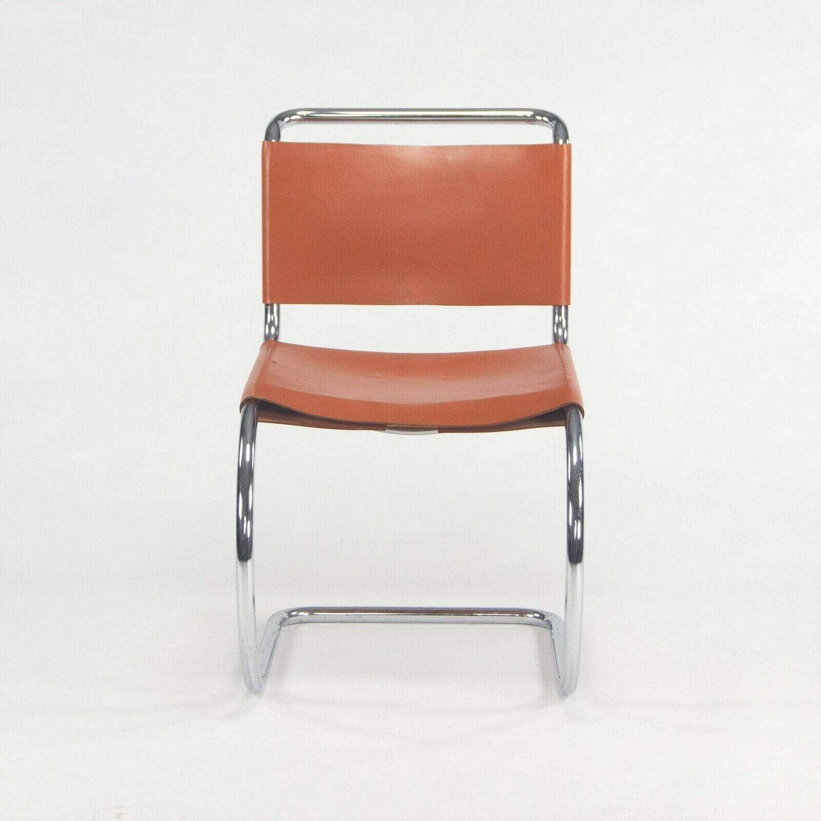 SOLD 1970s Set of 6 Mies Van Der Rohe for Knoll MR Dining Chairs in Cognac Leather