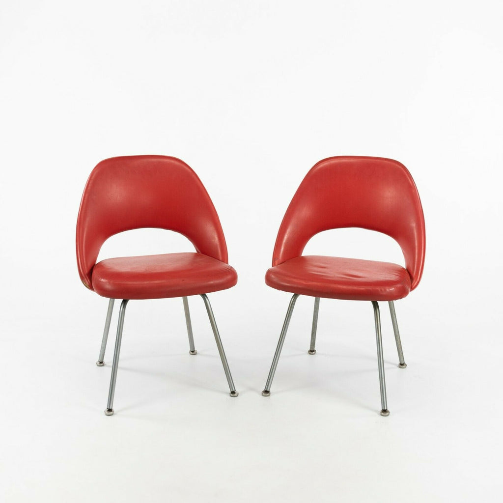 1963 Pair of Eero Saarinen for Knoll Red Vinyl Armless Executive Dining Chairs