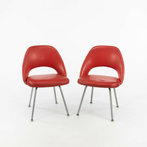 1963 Pair of Eero Saarinen for Knoll Red Vinyl Armless Executive Dining Chairs