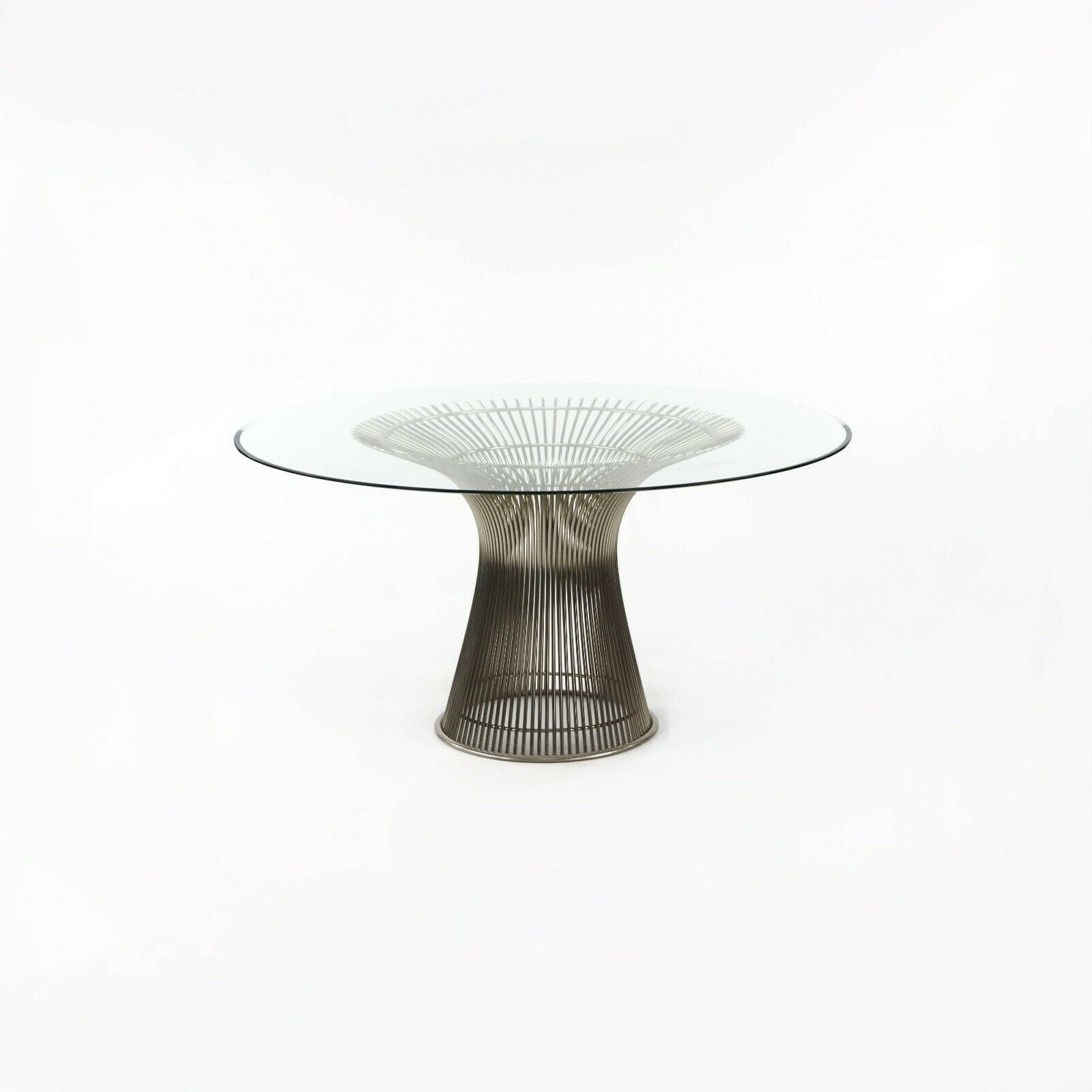 SOLD 1990s Warren Platner for Knoll Dining Table in Polished Nickel with 54 inch Glass Top