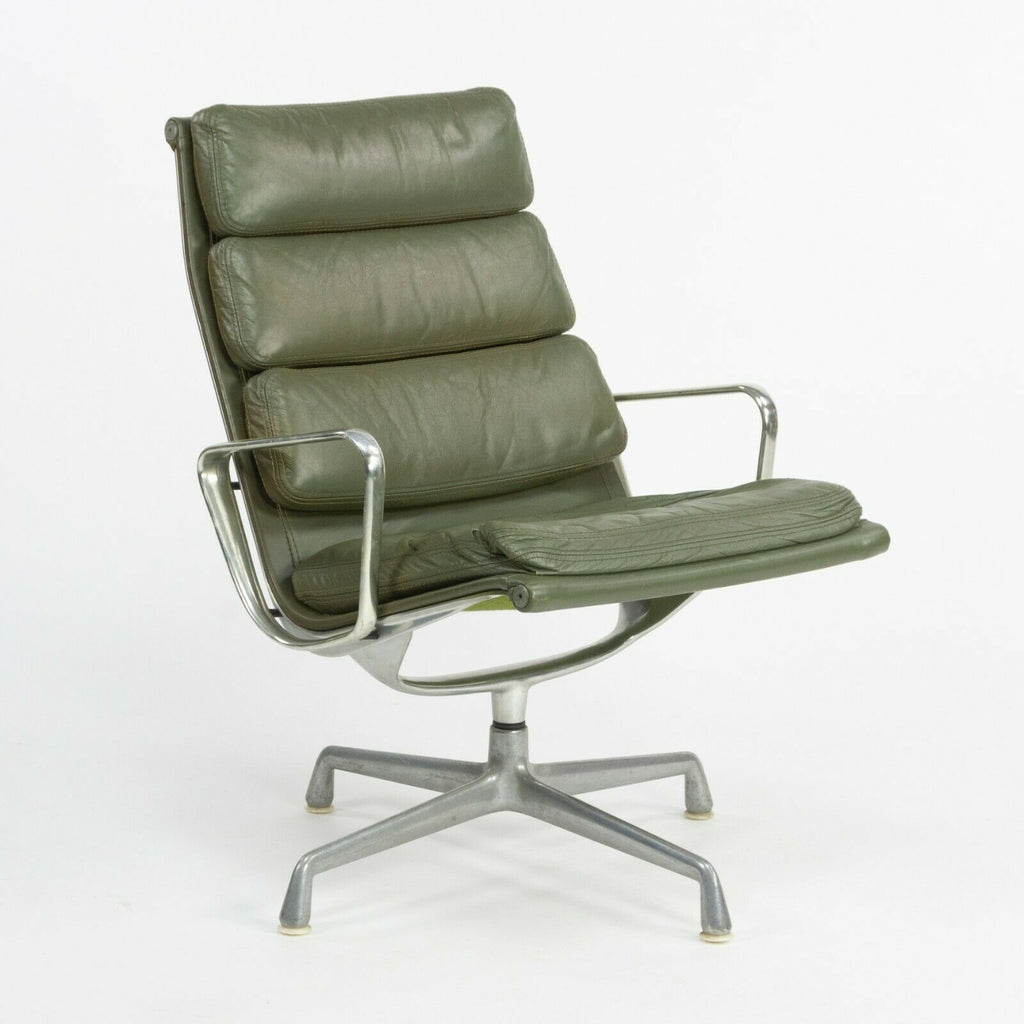 SOLD 1970s Herman Miller Eames Aluminum Group Soft Pad Lounge Chair in Green Leather