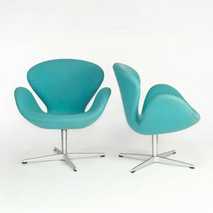 2004 Arne Jacobsen Swan Chairs by Fritz Hansen in Turquoise Hopsack Fabric