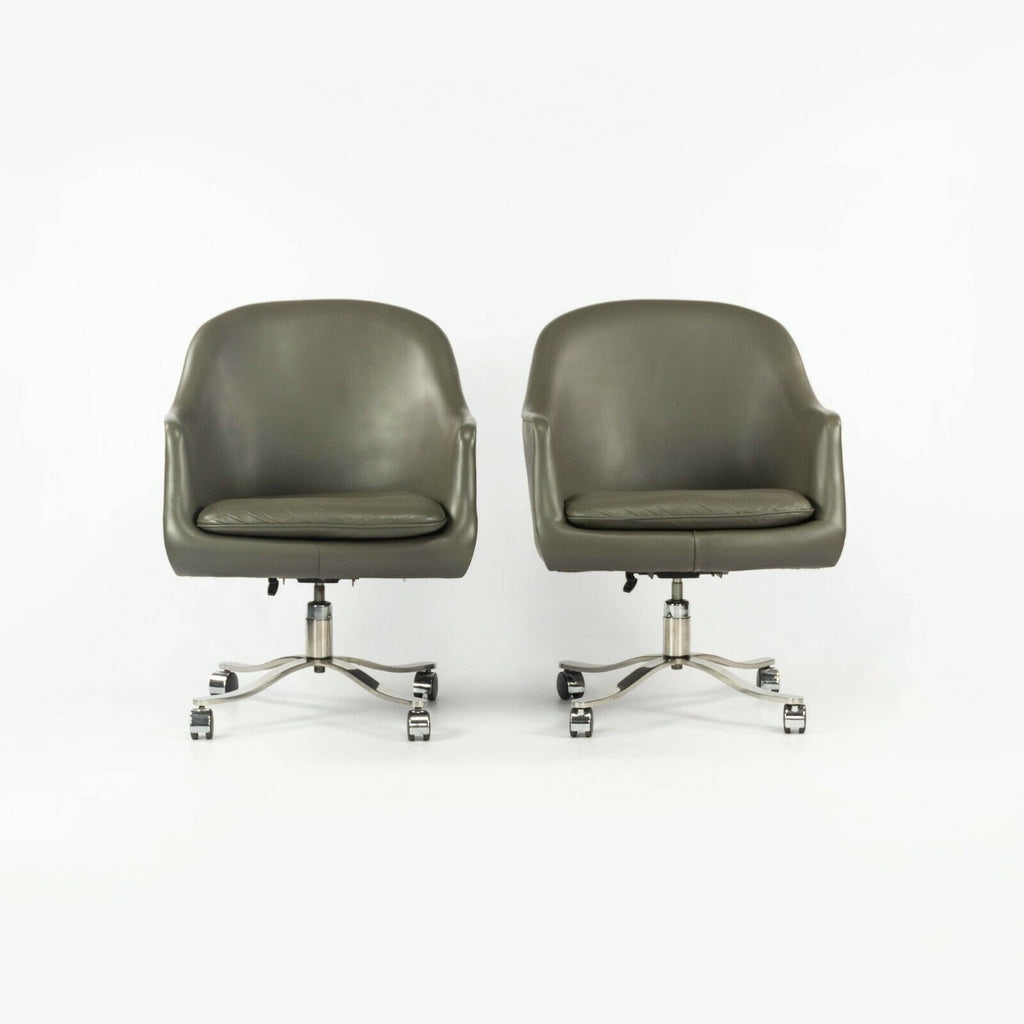 1980s Nicos Zographos Grey Leather Bucket Desk Chairs with Alpha Bases 2x Available