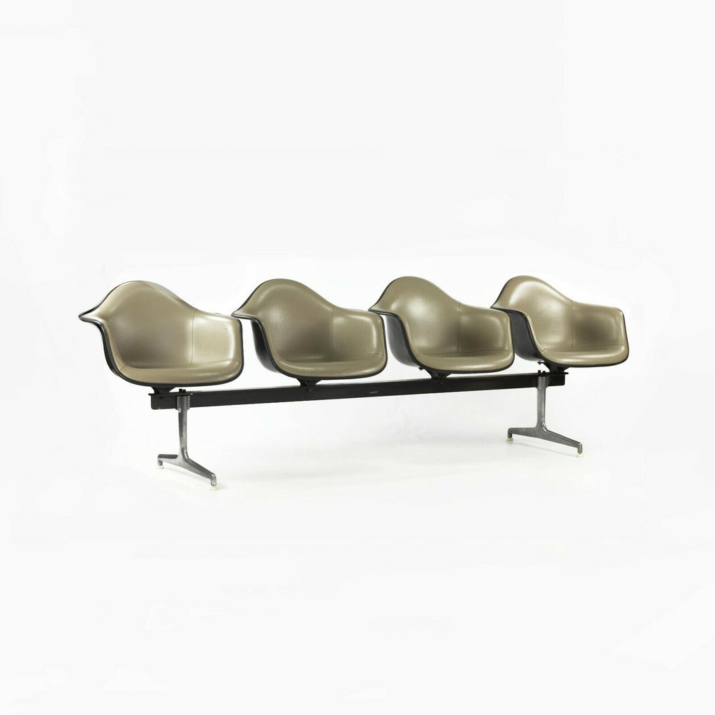 1984 Herman Miller Eames 3734 Tandem Four Seater Arm Shell Bench in Gray Naugahyde