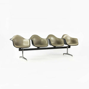 1984 Herman Miller Eames 3734 Tandem Four Seater Arm Shell Bench in Gray Naugahyde