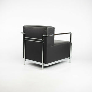 2010s Pair of Bernhardt Design Brellin Lounge Chairs in Black Leather with Chrome Frames