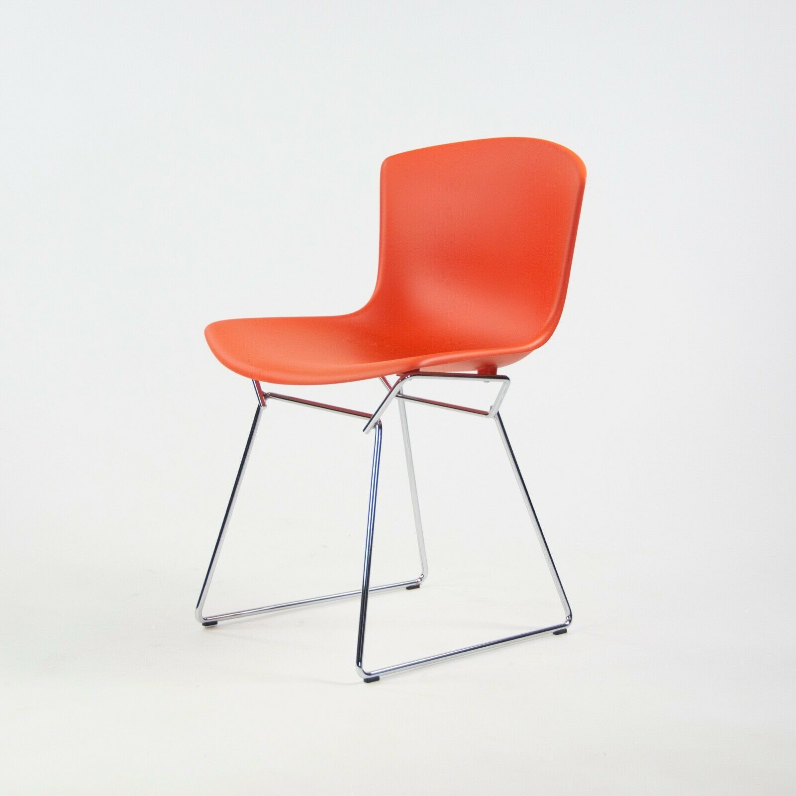 SOLD Harry Bertoia for Knoll Studio Molded Plastic Side Shell Chair Chrome Base Orange/Red