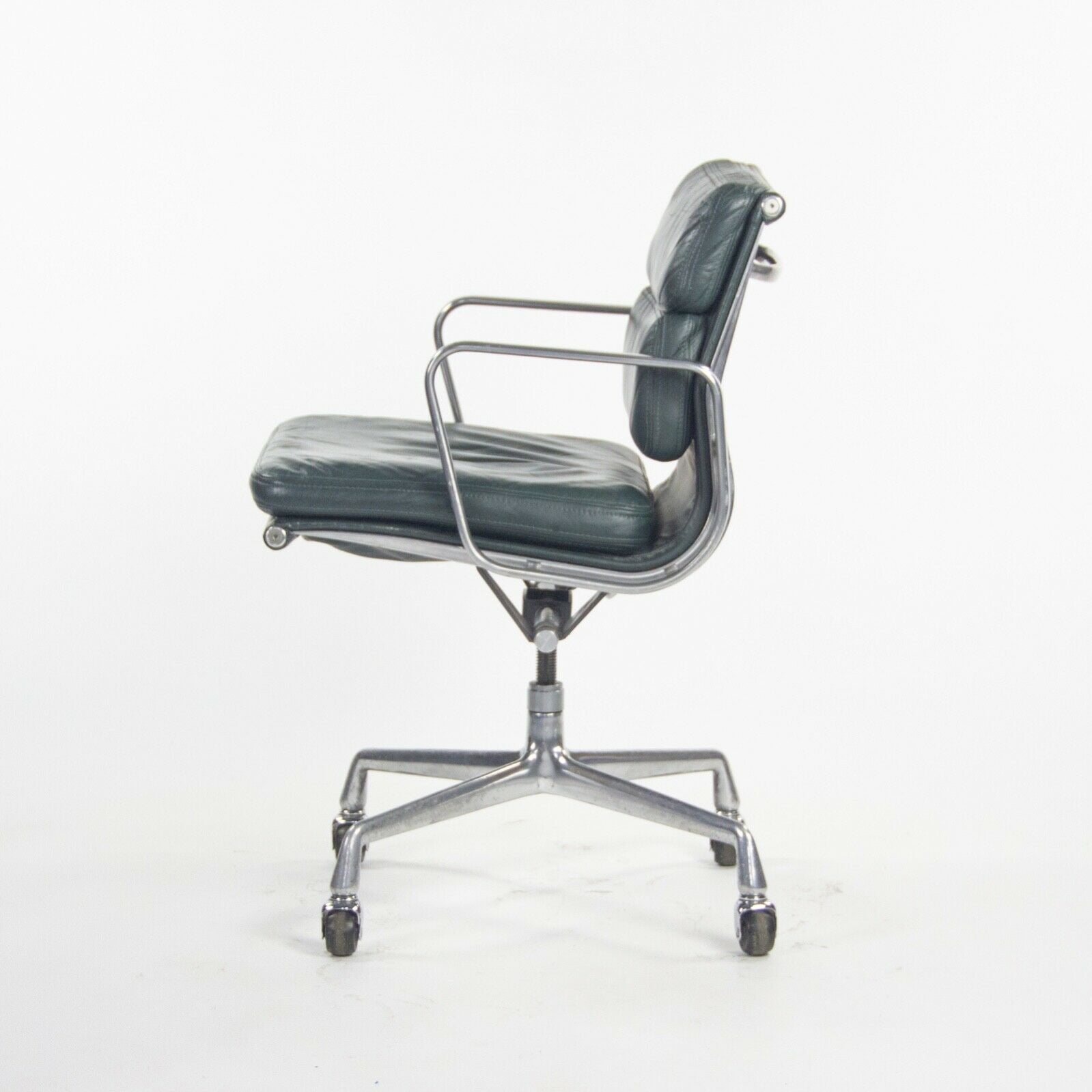 SOLD 1980s Herman Miller Eames Aluminum Group Soft Pad Management Desk Chair in Green Leather