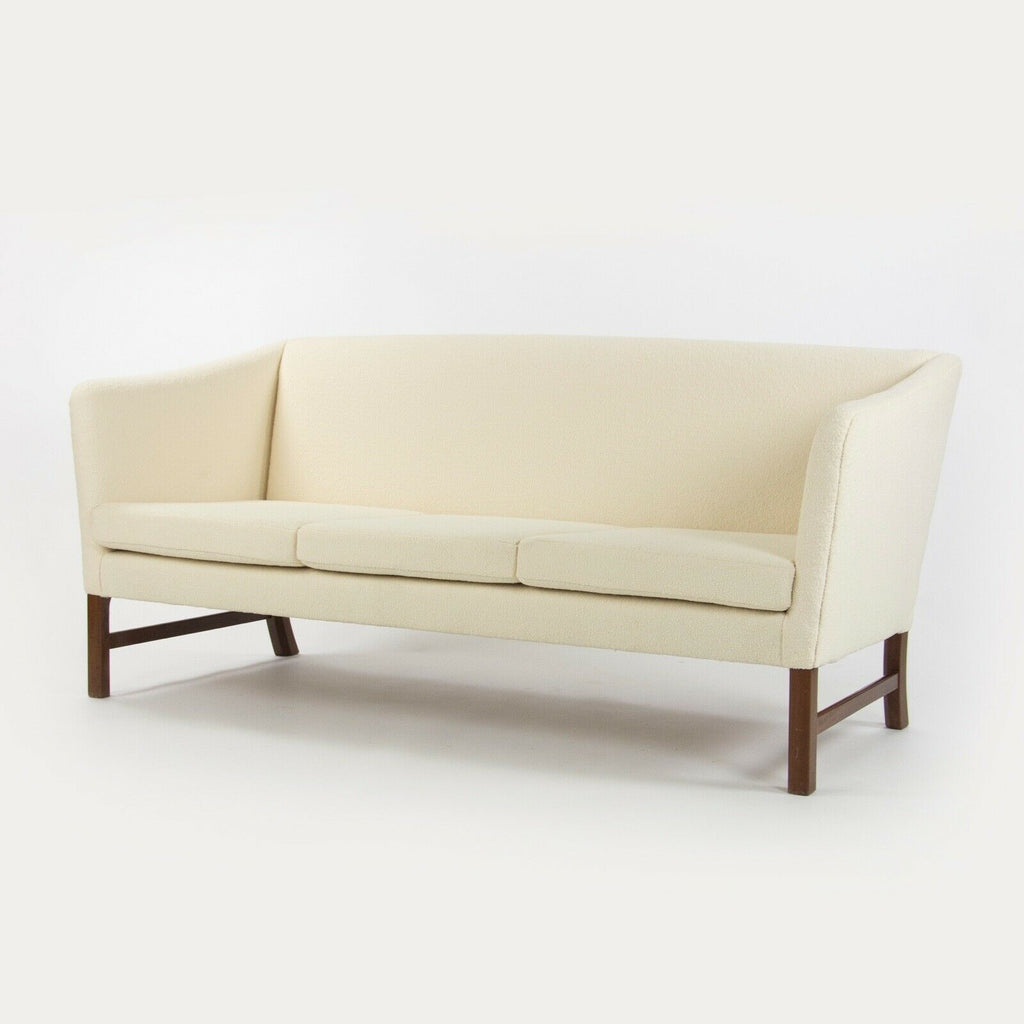 1960s Ole Wanscher for AJ Iversen White New Bouclé Fabric 3-Seat Sofa Denmark
