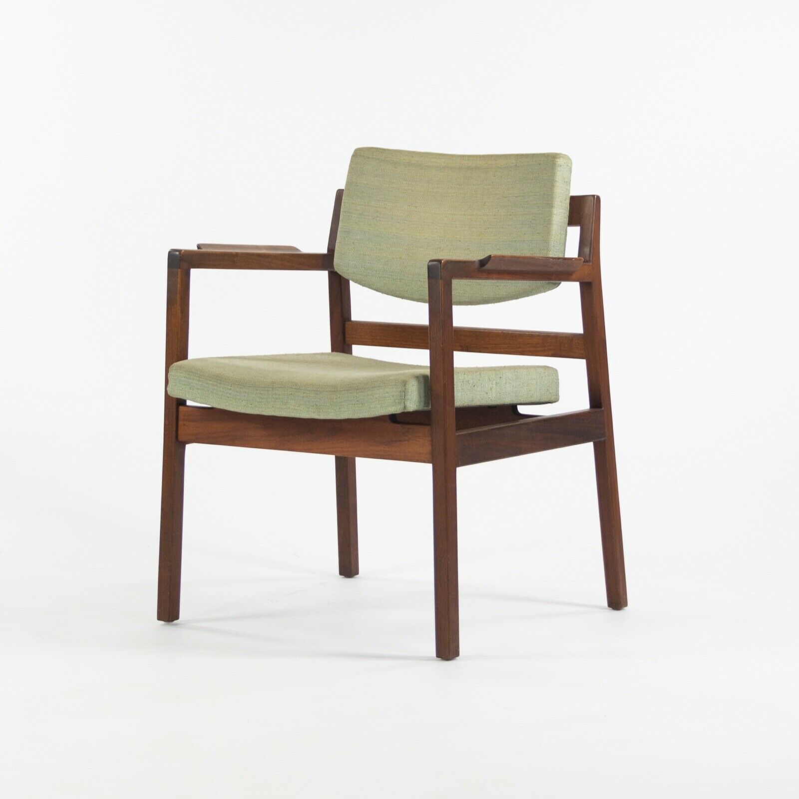 1960s Jens Risom Design Inc Pair of Dining Arm Chairs in Green Fabric