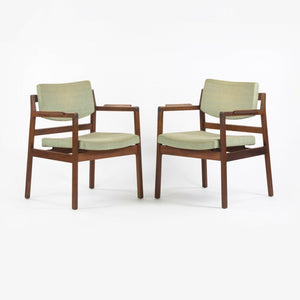 1960s Jens Risom Design Inc Pair of Dining Arm Chairs in Green Fabric