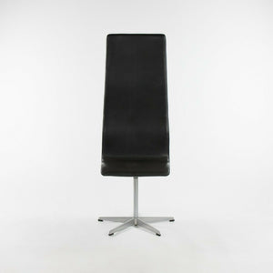 1960s Set of Four Arne Jacobsen for Fritz Hansen High Oxford Dining Chairs in Black Vinyl