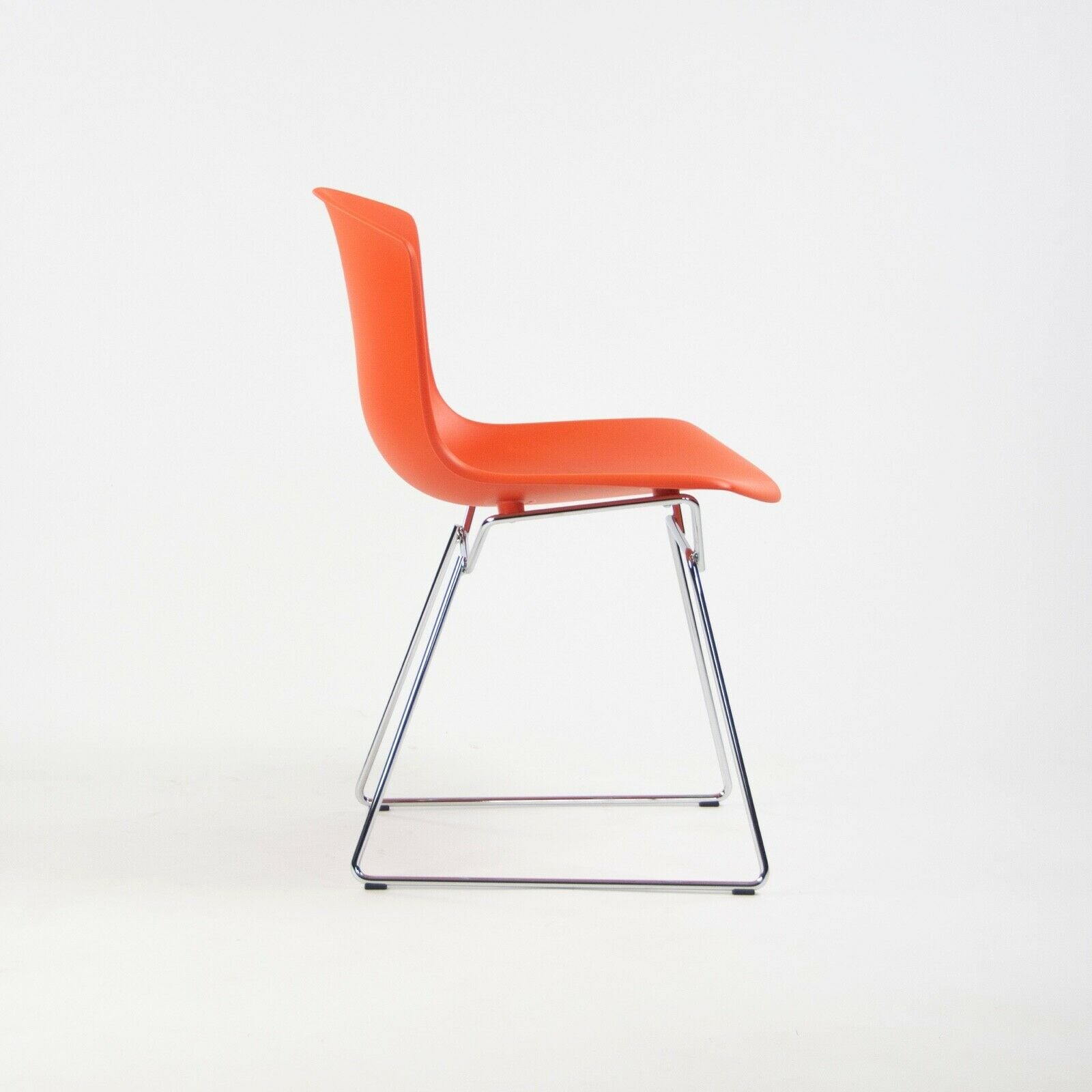 SOLD Harry Bertoia for Knoll Studio Molded Plastic Side Shell Chair Chrome Base Orange/Red