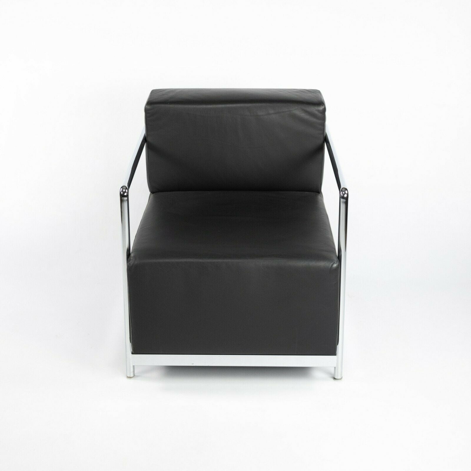 2010s Pair of Bernhardt Design Brellin Lounge Chairs in Black Leather with Chrome Frames