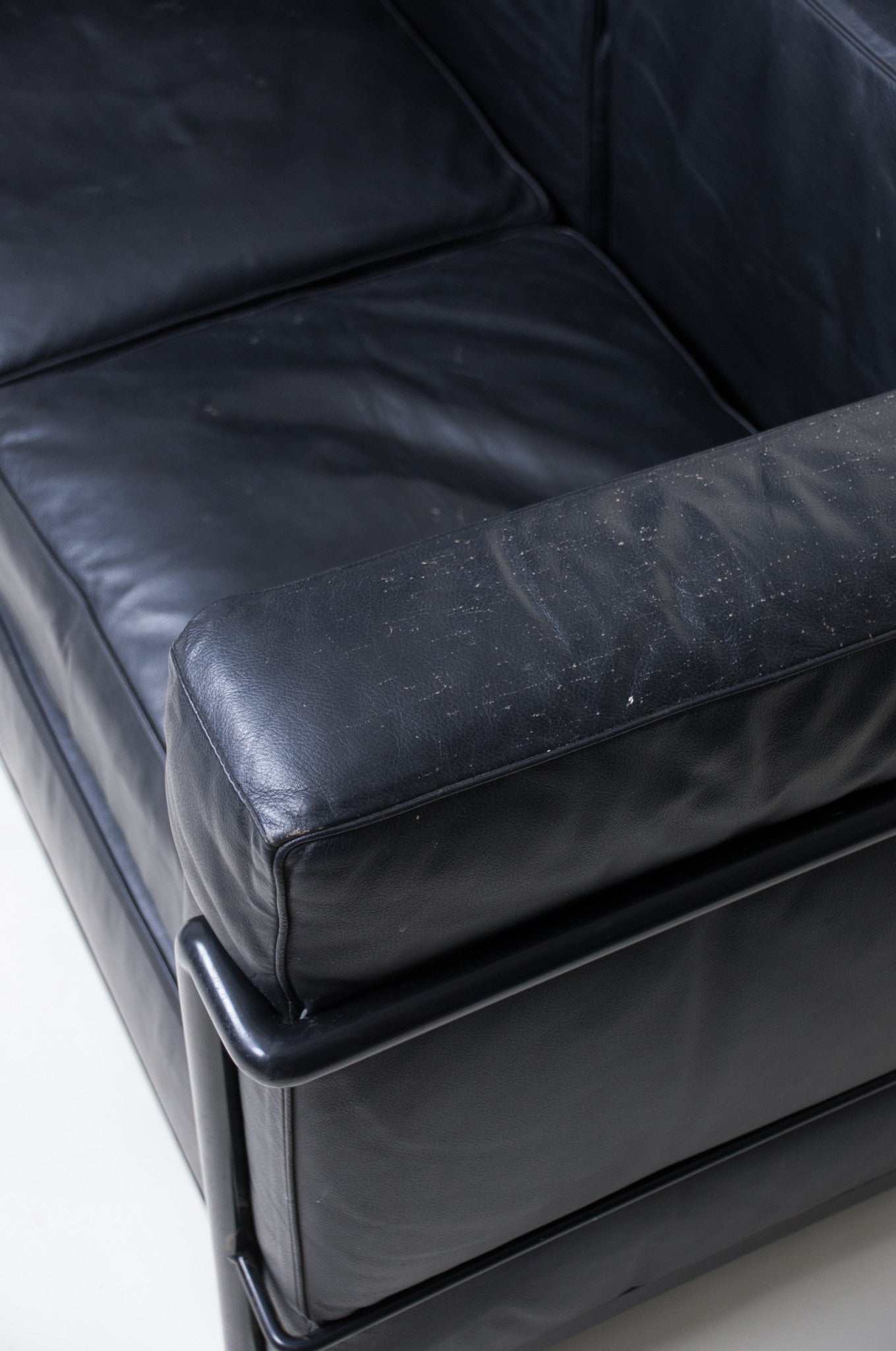 SOLD Le Corbusier Black Leather Black Frame LC2 Petit Modele Two Seater Sofa