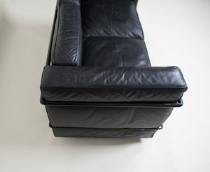 SOLD Le Corbusier Black Leather Black Frame LC2 Petit Modele Two Seater Sofa