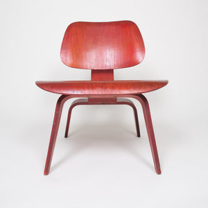 SOLD Eames Herman Miller Early 50's LCW Early Red Aniline, All Original Lounge Chair