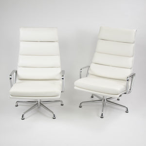 SOLD Eames Herman Miller Soft Pad Aluminum Group Lounge Chairs White Leather 2x 2008