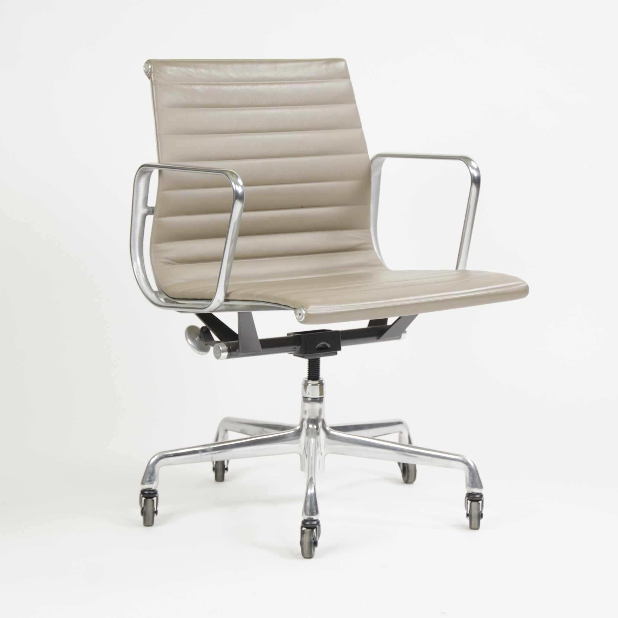 SOLD Eames Herman Miller Aluminum Group Executive Chairs Tan Leather 2000's 2x Avail