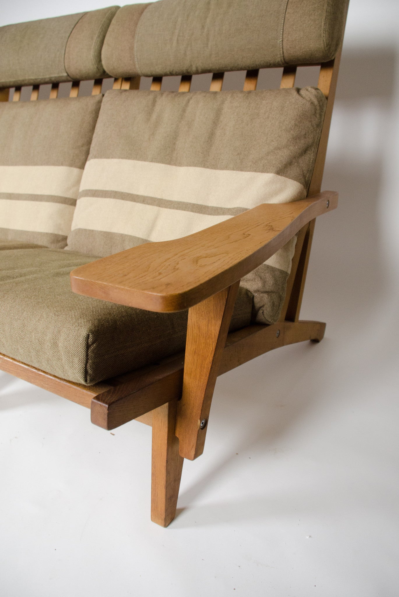 SOLD Hans Wegner For Getama 3 Seater Sofa in Danish Oak, Made in Denmark