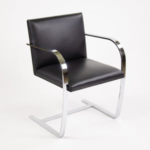 2000s Mies van der Rohe for Knoll Flat Bar Chrome Brno Chairs in Black Leather 3x Available