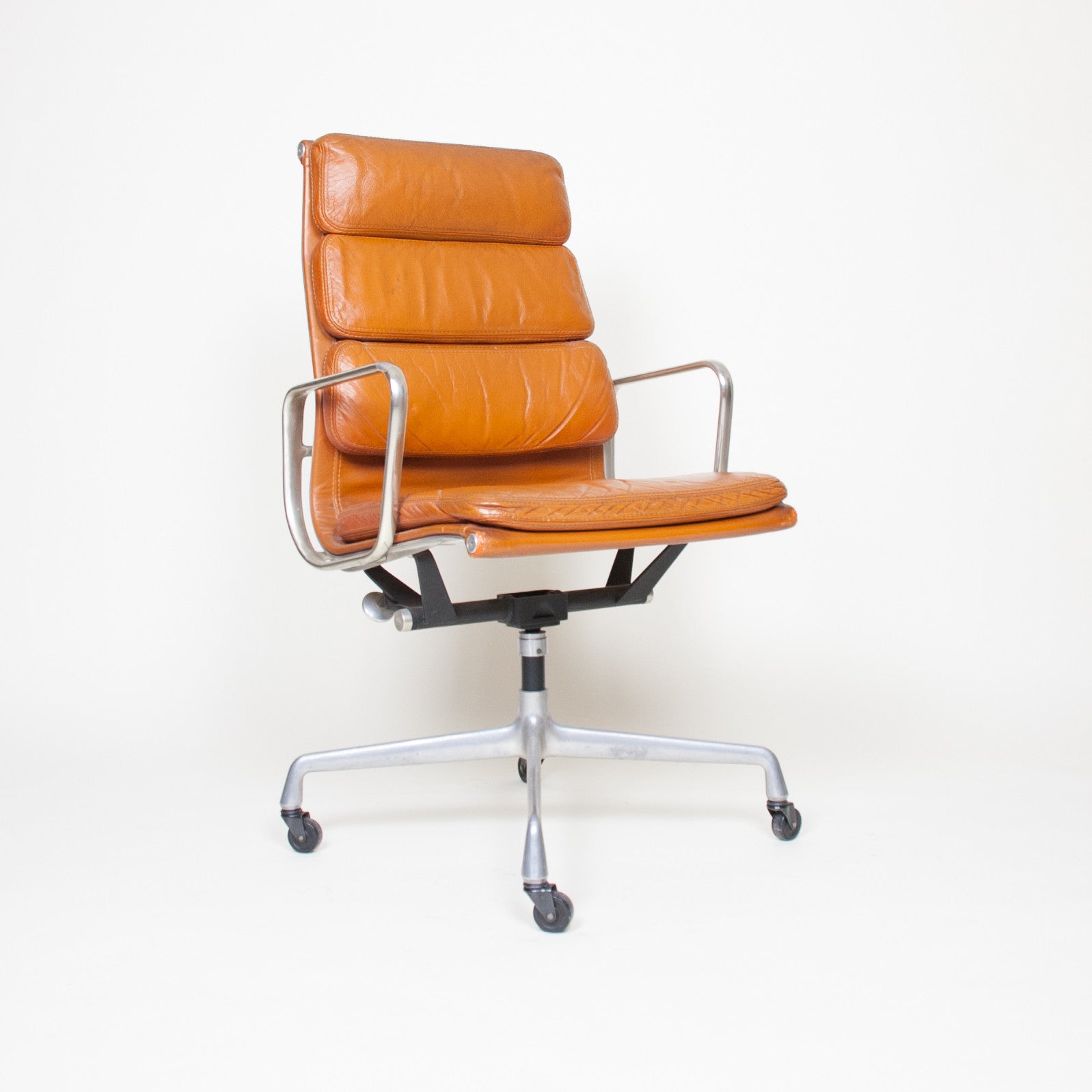 SOLD Eames Herman Miller High Back Soft Pad Aluminum Group Chair Cognac Leather