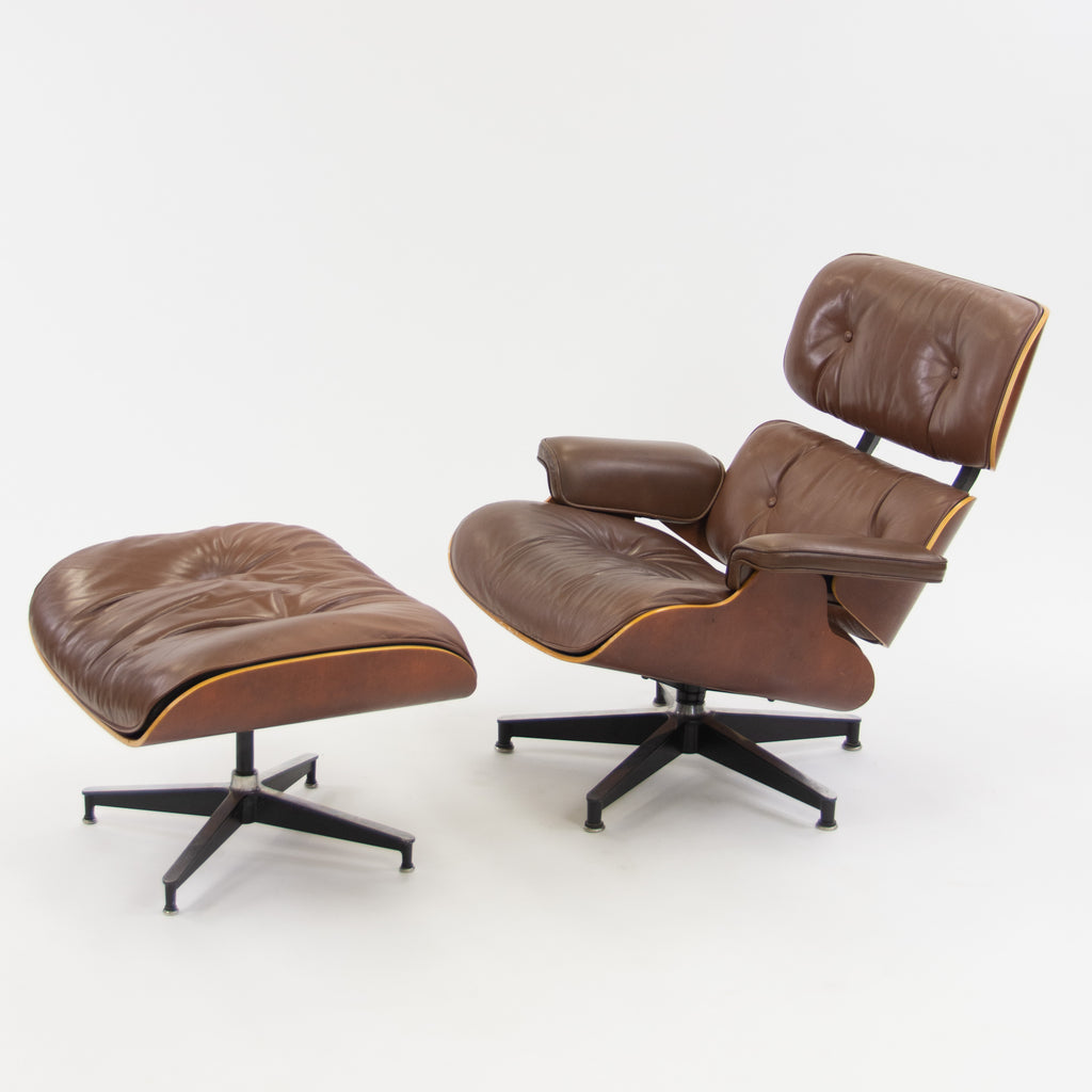 SOLD 1990's Herman Miller Eames Lounge Chair & Ottoman Cherry 670 671 Brown Leather