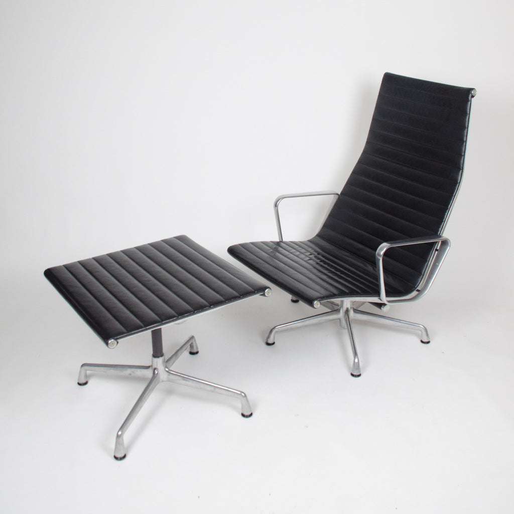 SOLD Eames Herman Miller High Back Aluminum Lounge Chair with Ottoman Black Leather