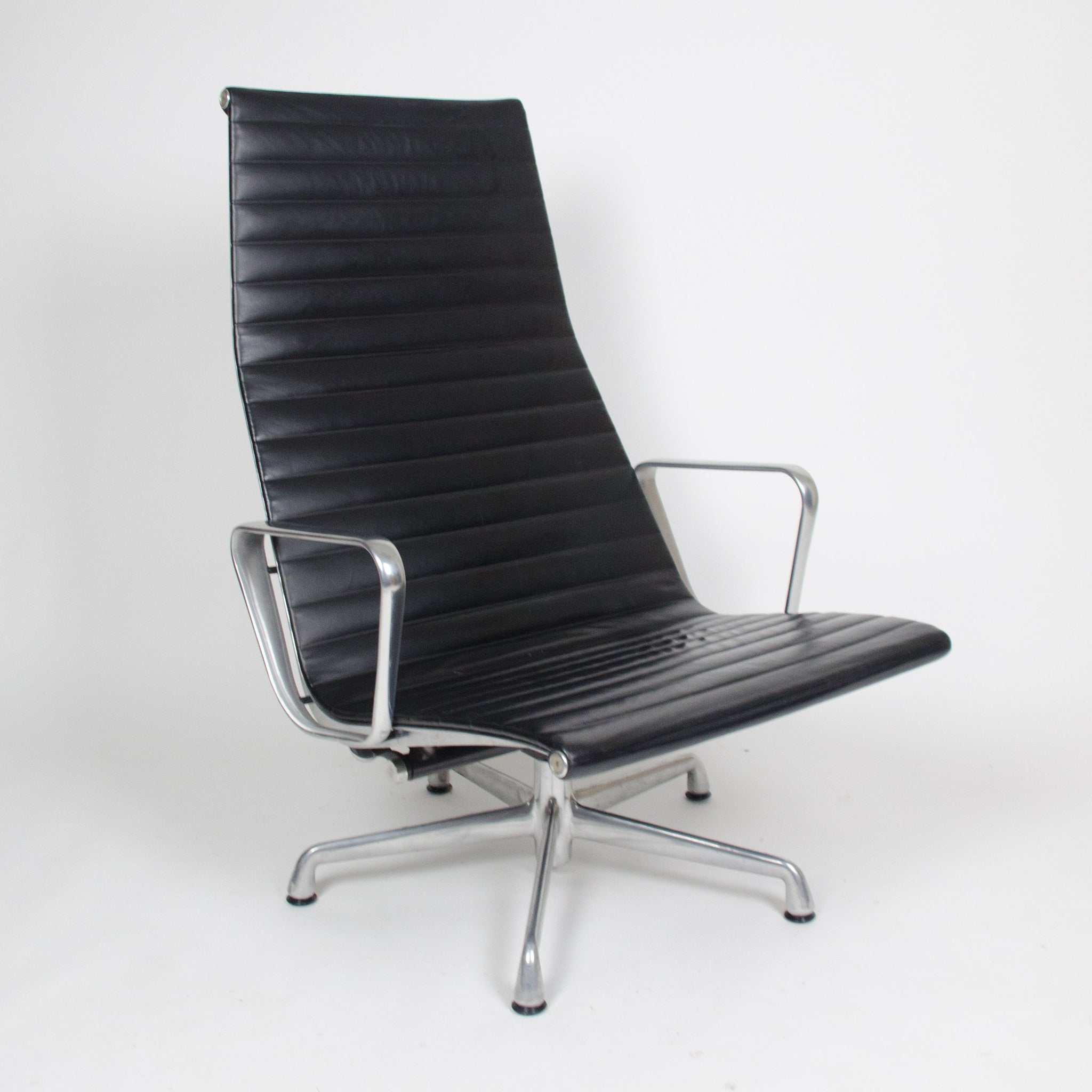 SOLD Eames Herman Miller High Back Aluminum Lounge Chair with Ottoman Black Leather