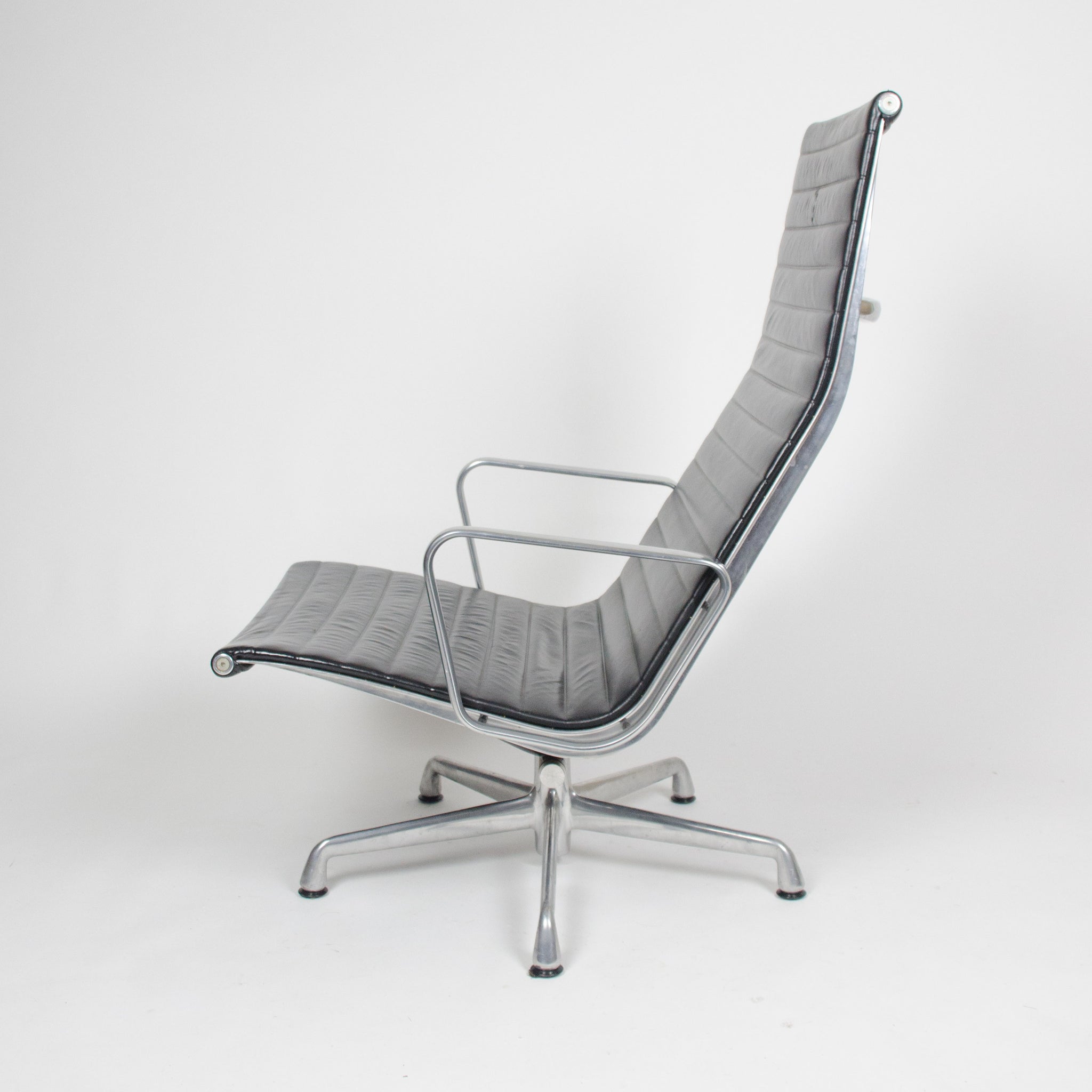 SOLD Eames Herman Miller High Back Aluminum Group Lounge Chair Black Leather