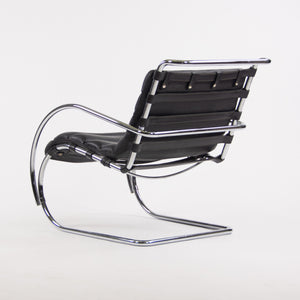 SOLD Mies Van Der Rohe Vintage MR Lounge Chair with Arms Black Leather Chrome Knoll