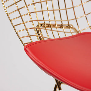 SOLD Pair of New 18k Gold Knoll Studio Harry Bertoia Wire Diamond Chairs Red 5k MSRP