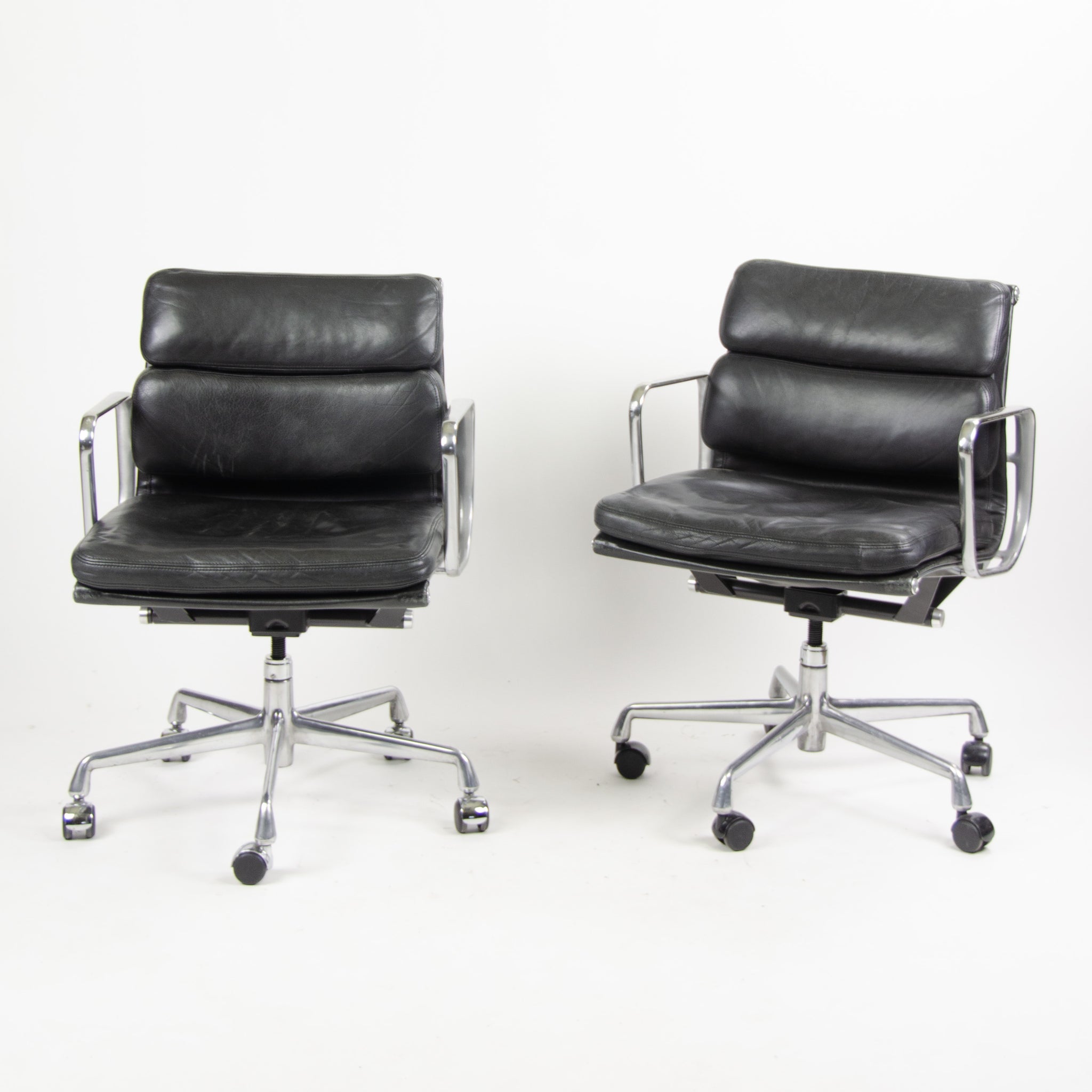 SOLD Herman Miller Eames Soft Pad Low Aluminum Group Chair Black Leather 2000's 8x Available