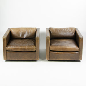 SOLD 1978 Knoll Charles Pfister Brown Leather Armchairs