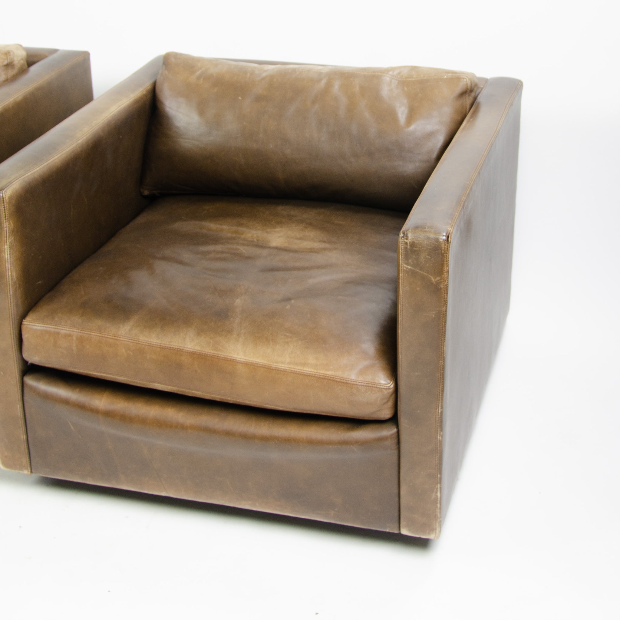 SOLD 1978 Knoll Charles Pfister Brown Leather Armchairs