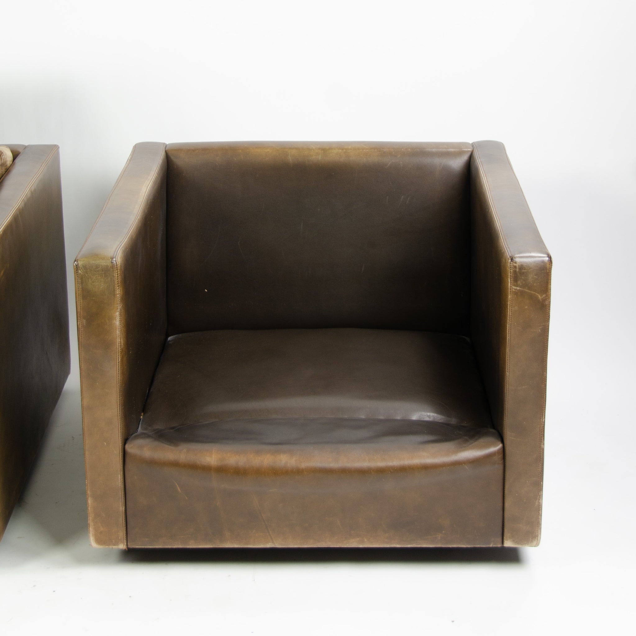 SOLD 1978 Knoll Charles Pfister Brown Leather Armchairs