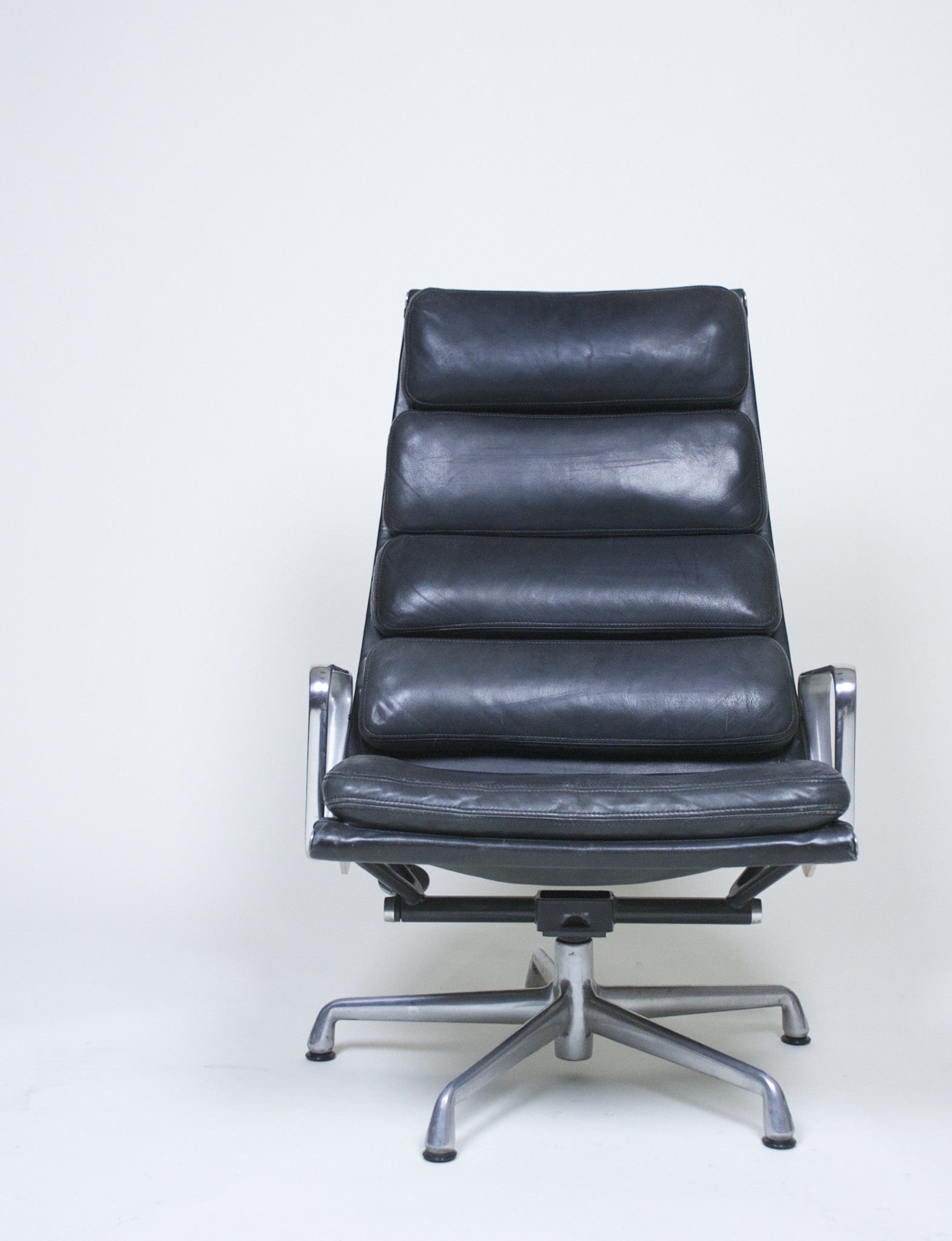 SOLD Eames Herman Miller Soft Pad Aluminum Lounge Chair with Ottoman Black Leather