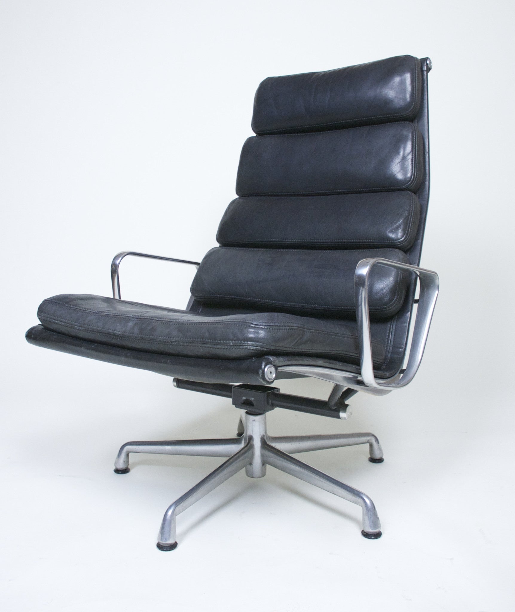 SOLD Eames Herman Miller Soft Pad Aluminum Lounge Chair with Ottoman Black Leather