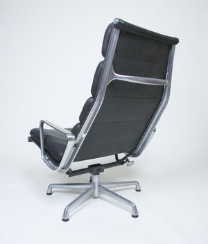 SOLD Eames Herman Miller Soft Pad Aluminum Lounge Chair with Ottoman Black Leather