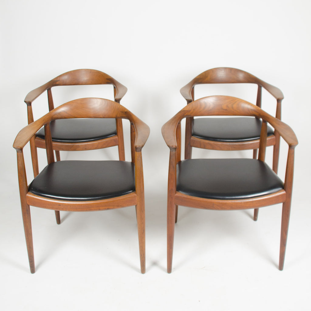 SOLD 4x Hans Wegner Round The Chair Johannes Hansen Denmark For Knoll Teak Armchairs