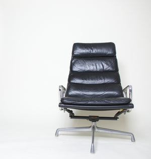 SOLD Eames Herman Miller Soft Pad Aluminum Lounge Chair with Ottoman Black Leather