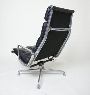 SOLD Eames Herman Miller Soft Pad Aluminum Lounge Chair with Ottoman Black Leather