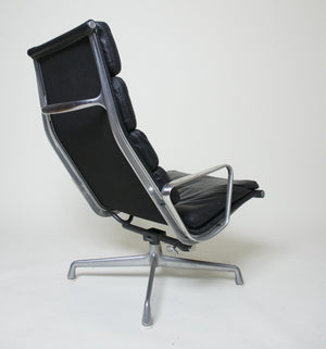 SOLD Eames Herman Miller Soft Pad Aluminum Lounge Chair with Ottoman Black Leather