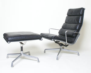 SOLD Eames Herman Miller Soft Pad Aluminum Lounge Chair with Ottoman Black Leather