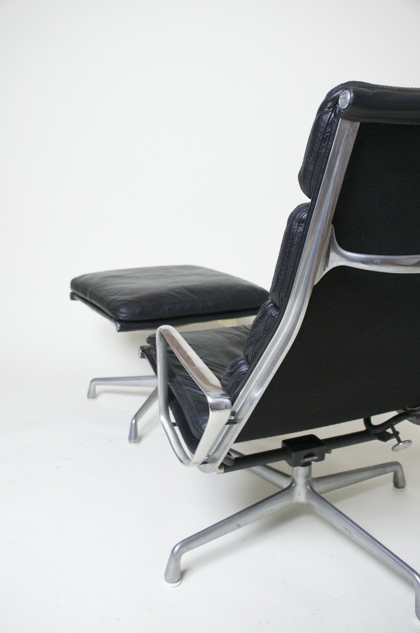 SOLD Eames Herman Miller Soft Pad Aluminum Lounge Chair with Ottoman Black Leather