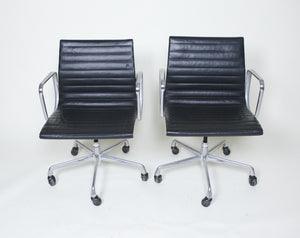 SOLD Eames Herman Miller Aluminum Group Executive Desk Chair Black Leather 2 Available